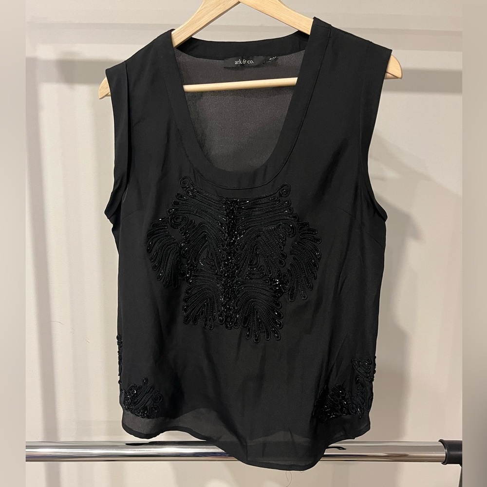 Black Beaded Going Out Top by Anthropologie